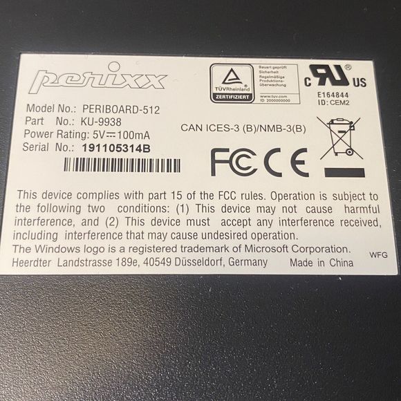 Perixx Periboard 512 Ergonomic Full Size Wired Keyboard KU-9938 Tested Works - Picture 9 of 10